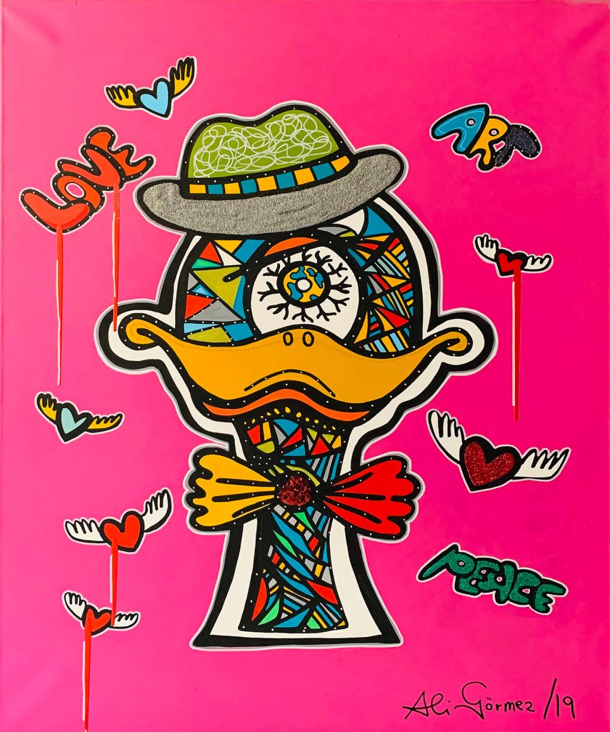 Pop Art Kunstfigur "Focky the duck with hat" / Pink des Künstlers Ali Görmez