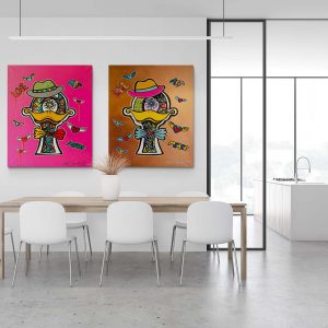 Pop Art Ente - Kunstfigur "Focky the duck with hat" / Pink & Bronze des Künstlers Ali Görmez